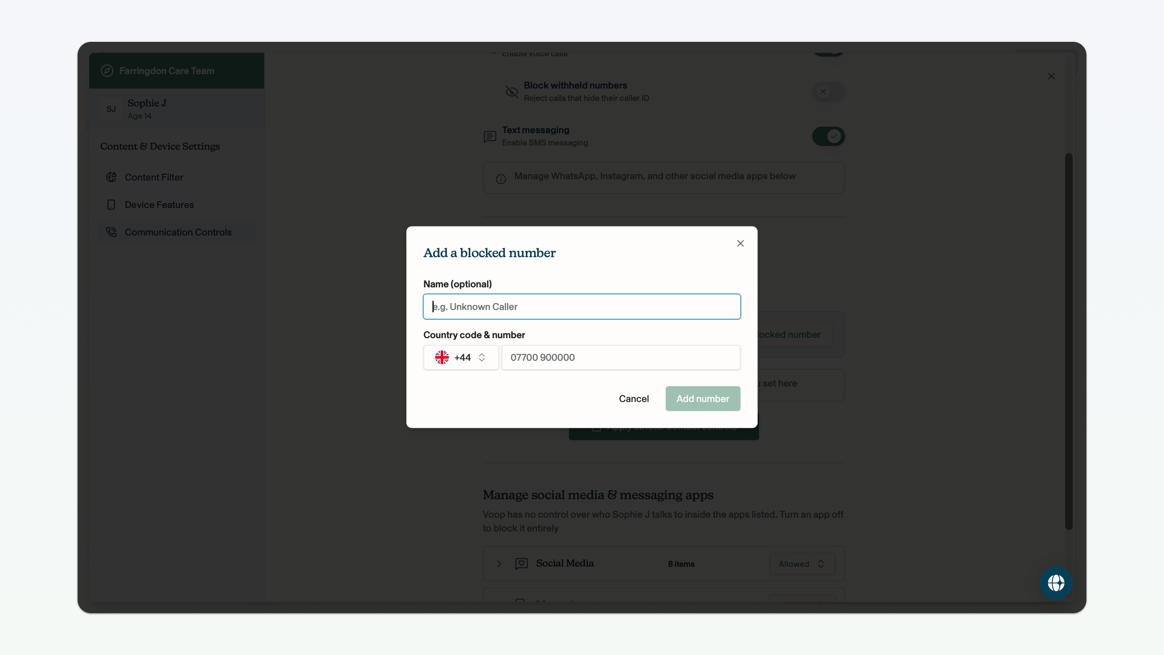 Add blocked number