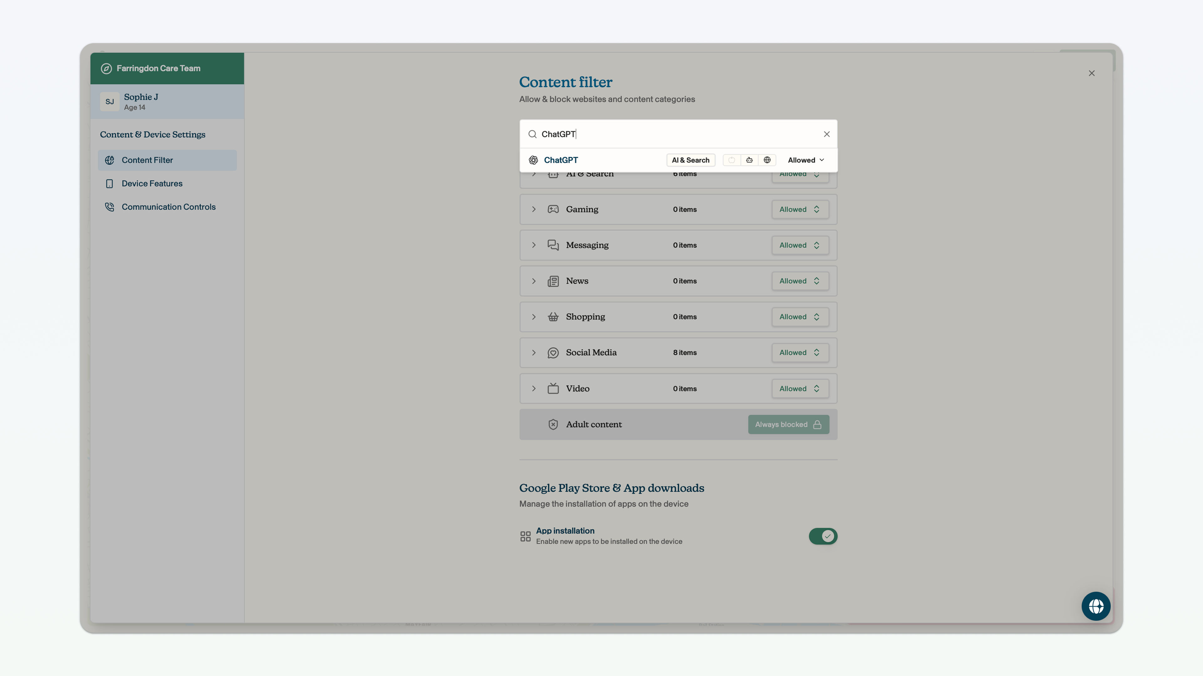 Block a specific app or website