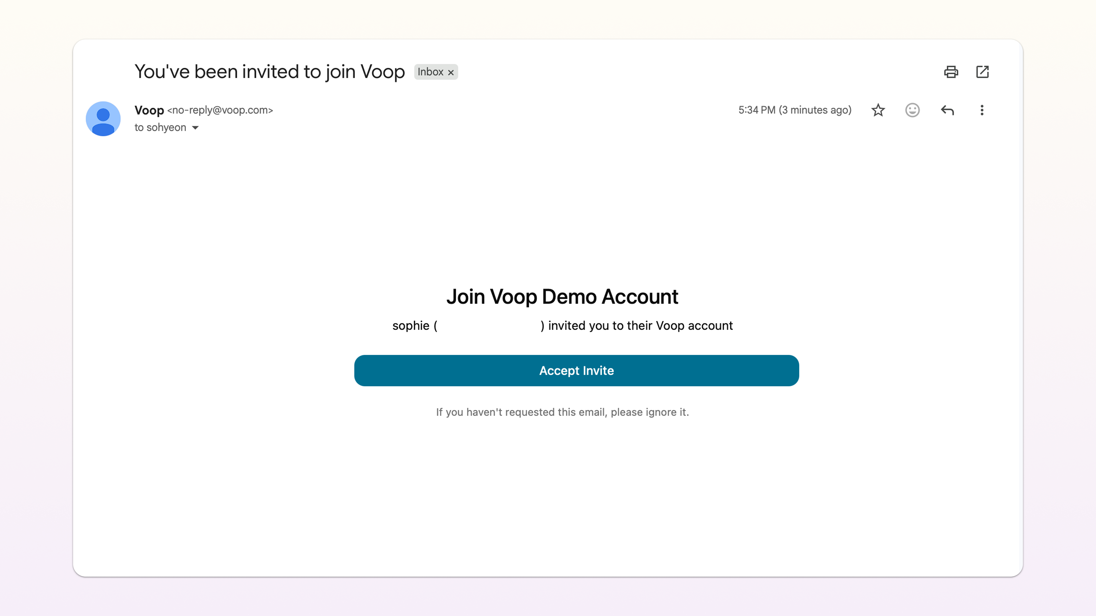 User invite email